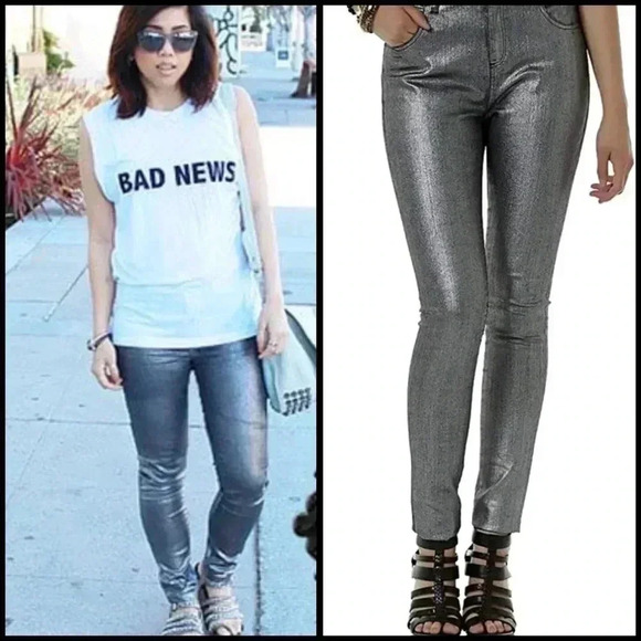 Hybrid Metallic Coated Blue Denim Skinny Jeans Size 13 - Picture 1 of 5